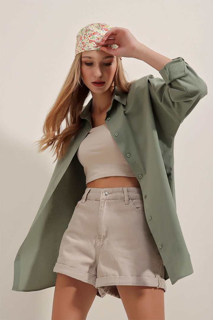 BGD Women Women's Khaki Oversize Long Basic T-shirt 3900 - Avondale