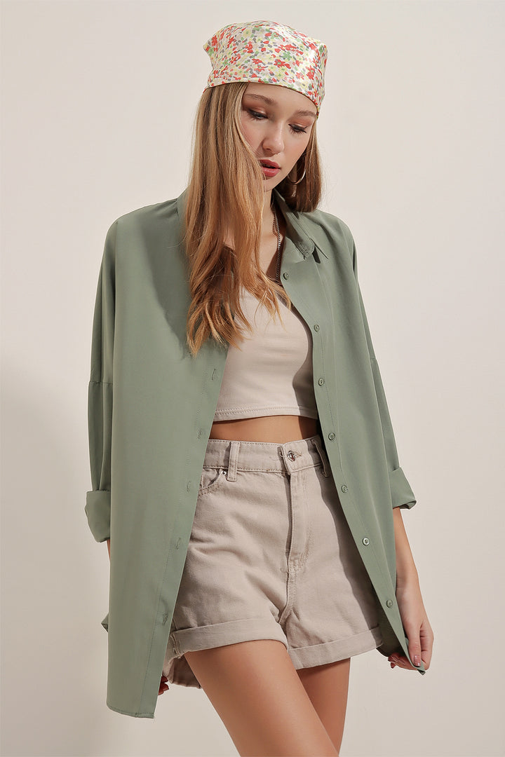 BGD Women Women's Khaki Oversize Long Basic T-shirt 3900 - Avondale