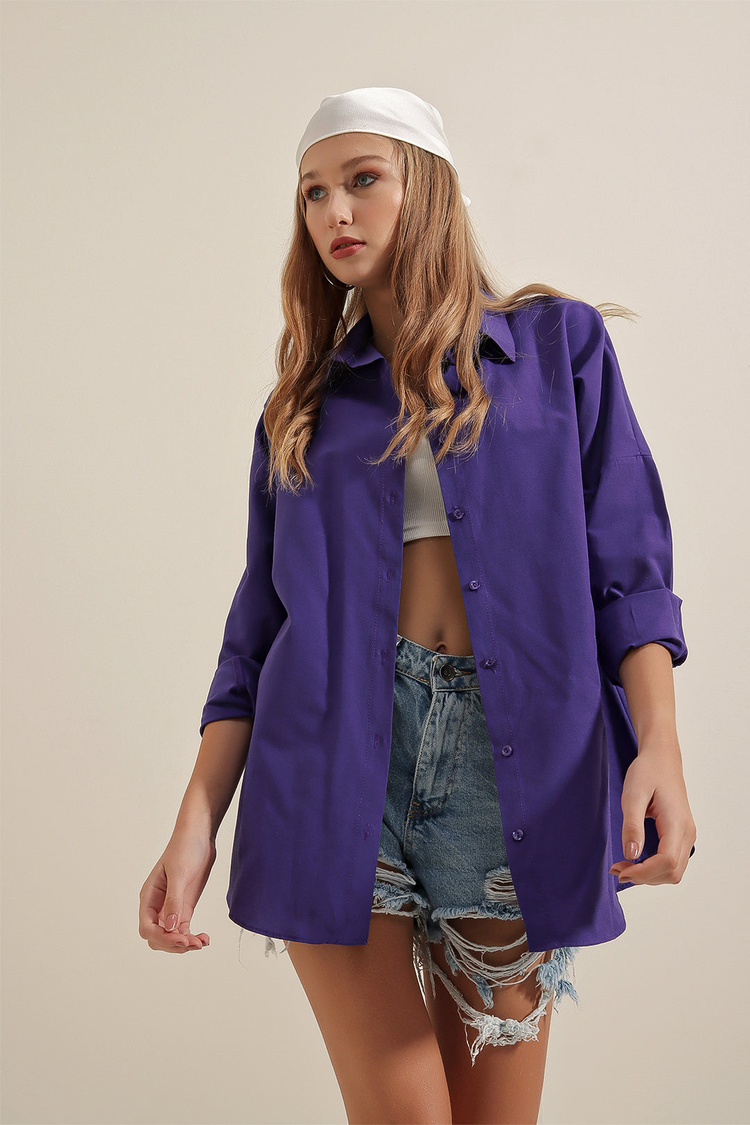 BGD Women Oversize Long Basic Shirt - Purple - Avondale