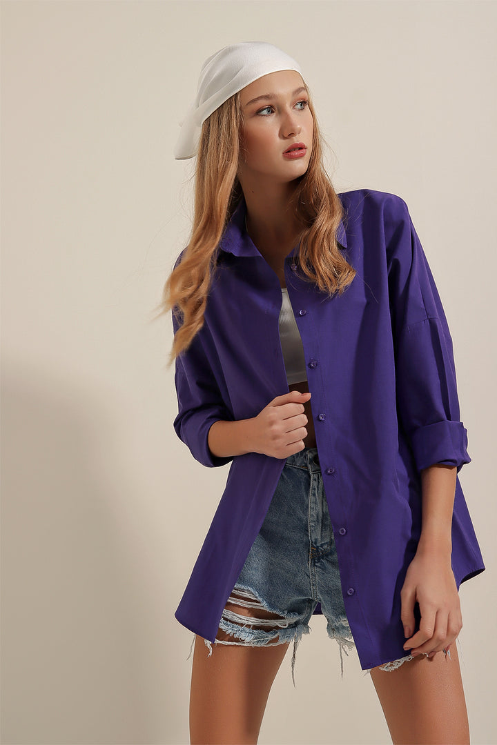BGD Women Oversize Long Basic Shirt - Purple - Avondale