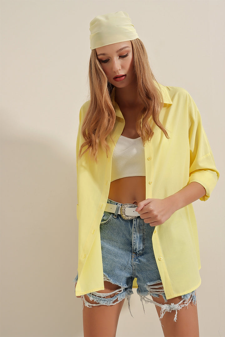 BGD Women Oversize Long Basic T-Shirt - Yellow - Avondale