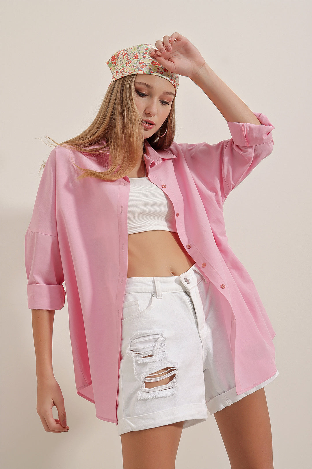 BGD Women Oversize Long Basic Shirt - Pink - Avondale