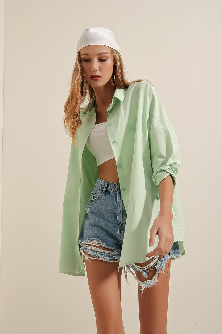 BGD Women Oversize Long Basic Shirt - Dark Green - Avondale