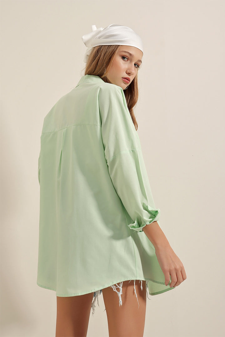 BGD Women Oversize Long Basic Shirt - Dark Green - Avondale
