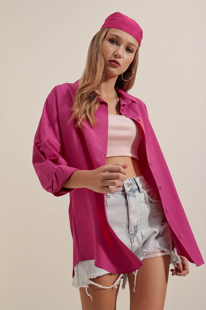 BGD Women Oversize Long Basic Shirt - Dark Pink - Avondale