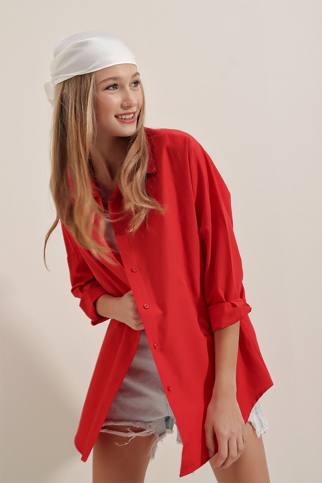 BGD Women Oversize Uzun Basic Gömlek - Bordo - Mexico City