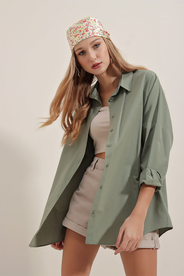 BGD Women Women's Khaki Oversize Long Basic T-shirt 3900 - Avondale