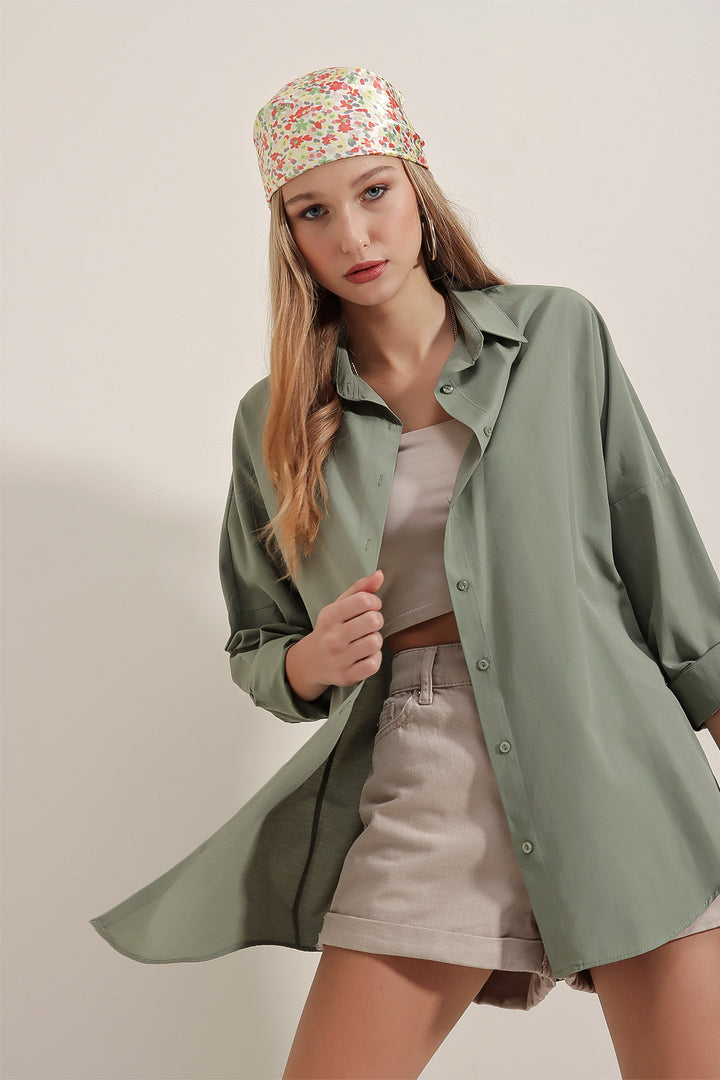 BGD Women Women's Khaki Oversize Long Basic T-shirt 3900 - Avondale