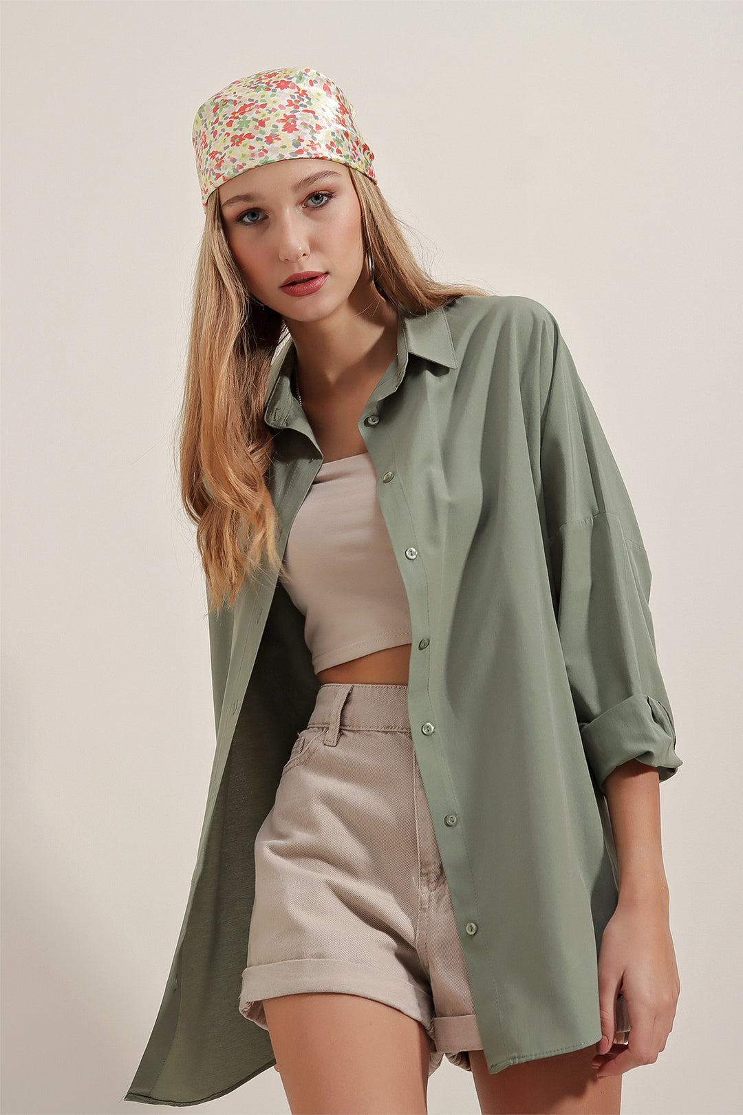 BGD Women Women's Khaki Oversize Long Basic T-shirt 3900 - Avondale
