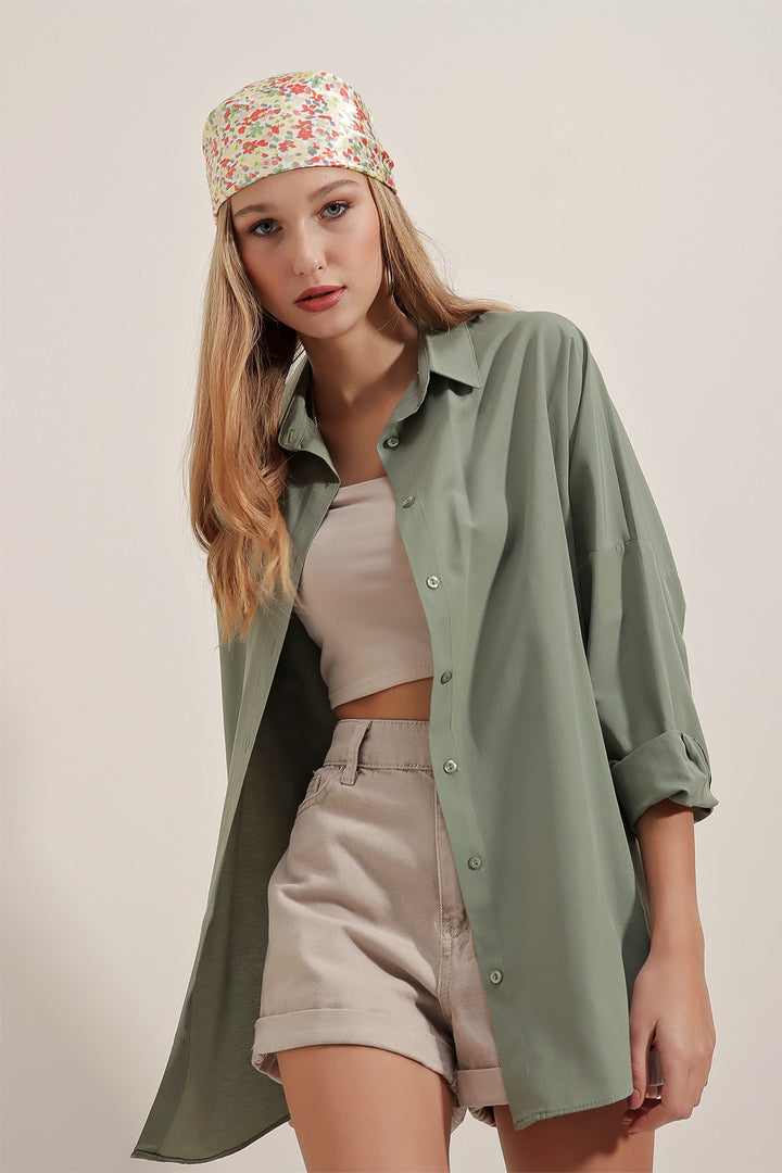 BGD Women Women's Khaki Oversize Long Basic T-shirt 3900 - Avondale