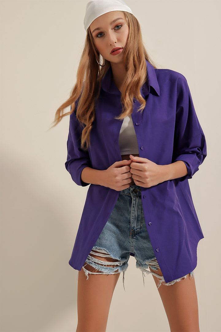 BGD Women Oversize Long Basic Shirt - Purple - Avondale