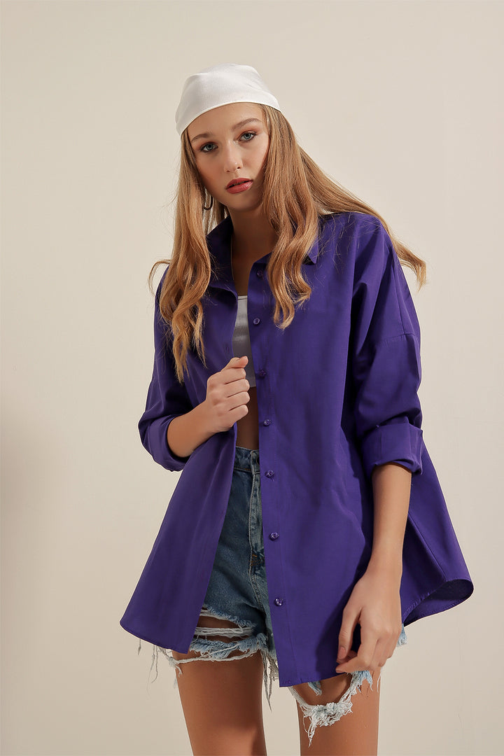 BGD Women Oversize Long Basic Shirt - Purple - Avondale