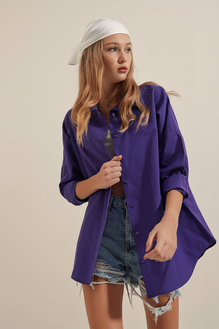 BGD Women Oversize Long Basic Shirt - Purple - Avondale