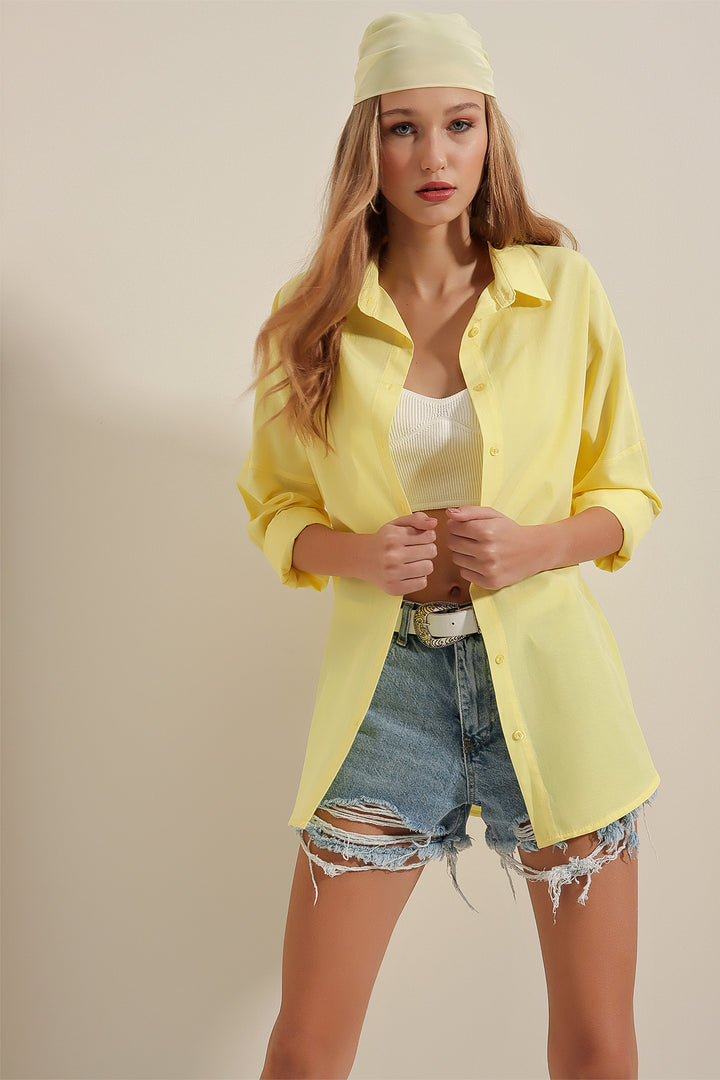 BGD Women Oversize Long Basic T-Shirt - Yellow - Avondale