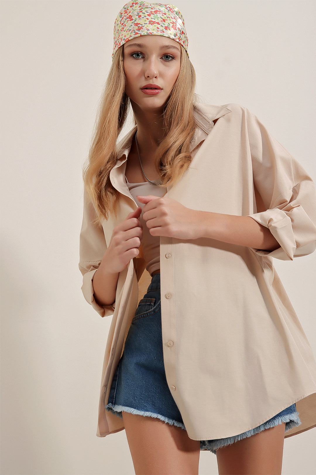 BGD Women Oversize Long Basic Shirt - Cream - Avondale