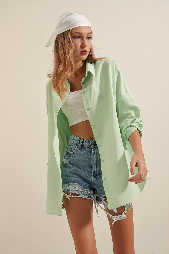BGD Women Oversize Long Basic Shirt - Dark Green - Avondale
