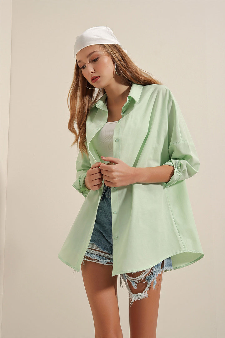 BGD Women Oversize Long Basic Shirt - Dark Green - Avondale