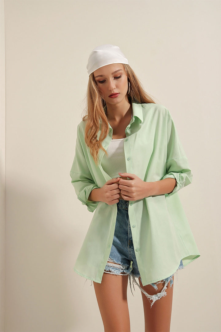 BGD Women Oversize Long Basic Shirt - Dark Green - Avondale