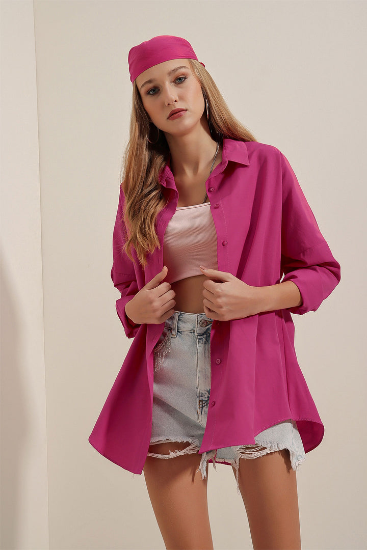 BGD Women Oversize Long Basic Shirt - Dark Pink - Avondale