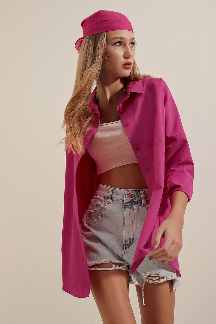 BGD Women Oversize Long Basic Shirt - Dark Pink - Avondale