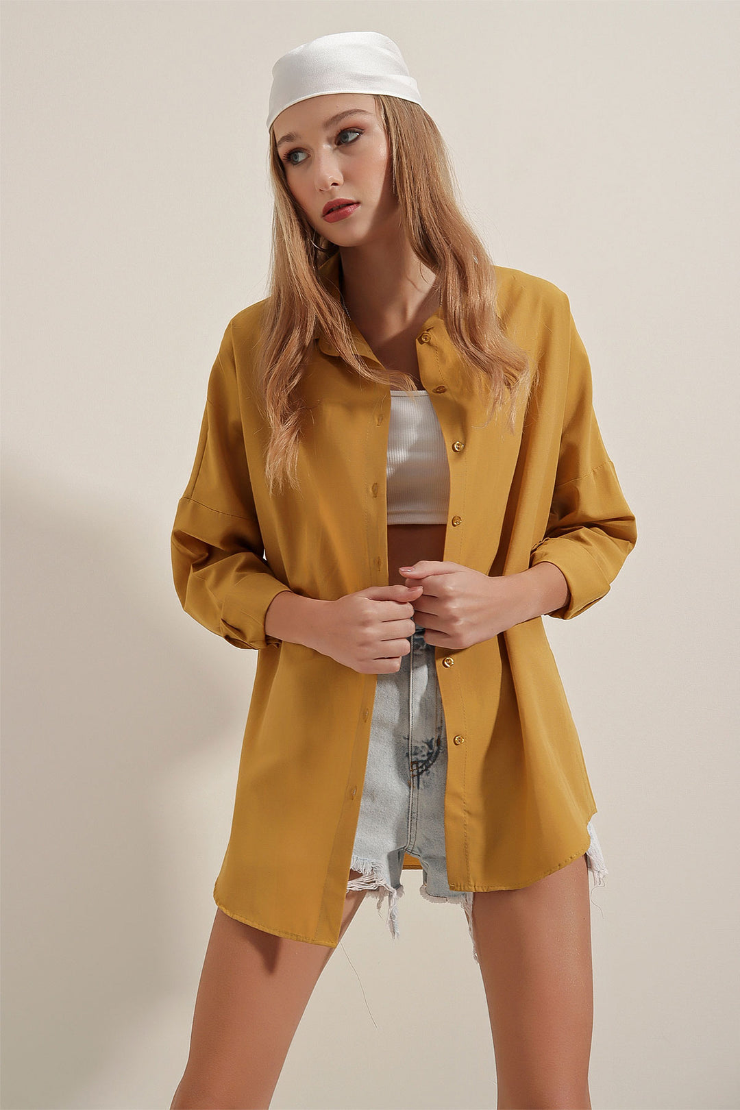 BGD Women Oversize Long Basic Shirt - Mustard - Avondale