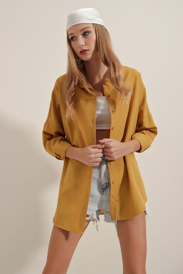 BGD Women Oversize Long Basic Shirt - Mustard - Avondale