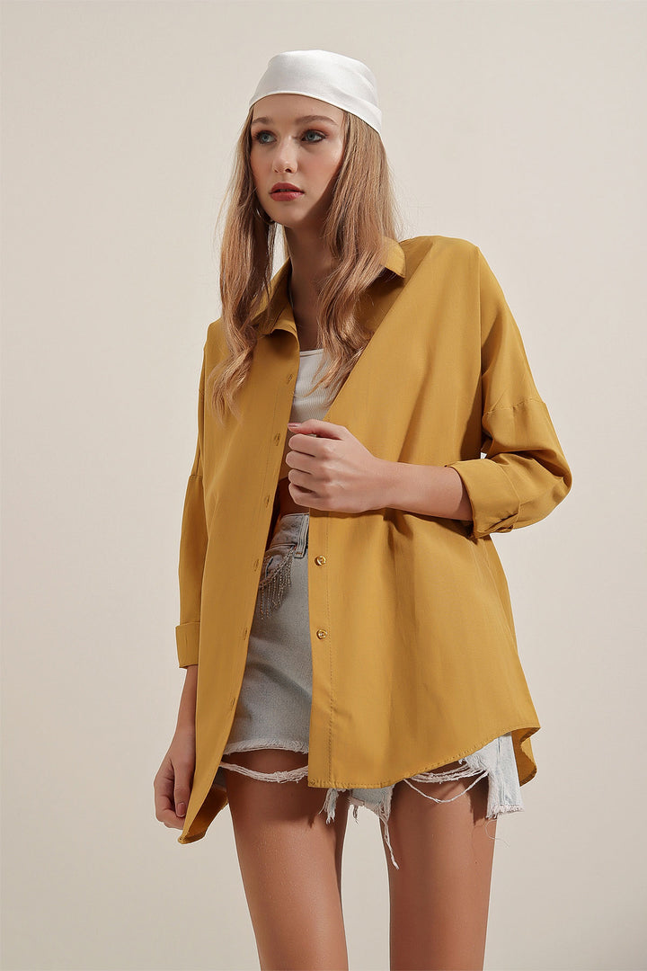 BGD Women Oversize Long Basic Shirt - Mustard - Avondale