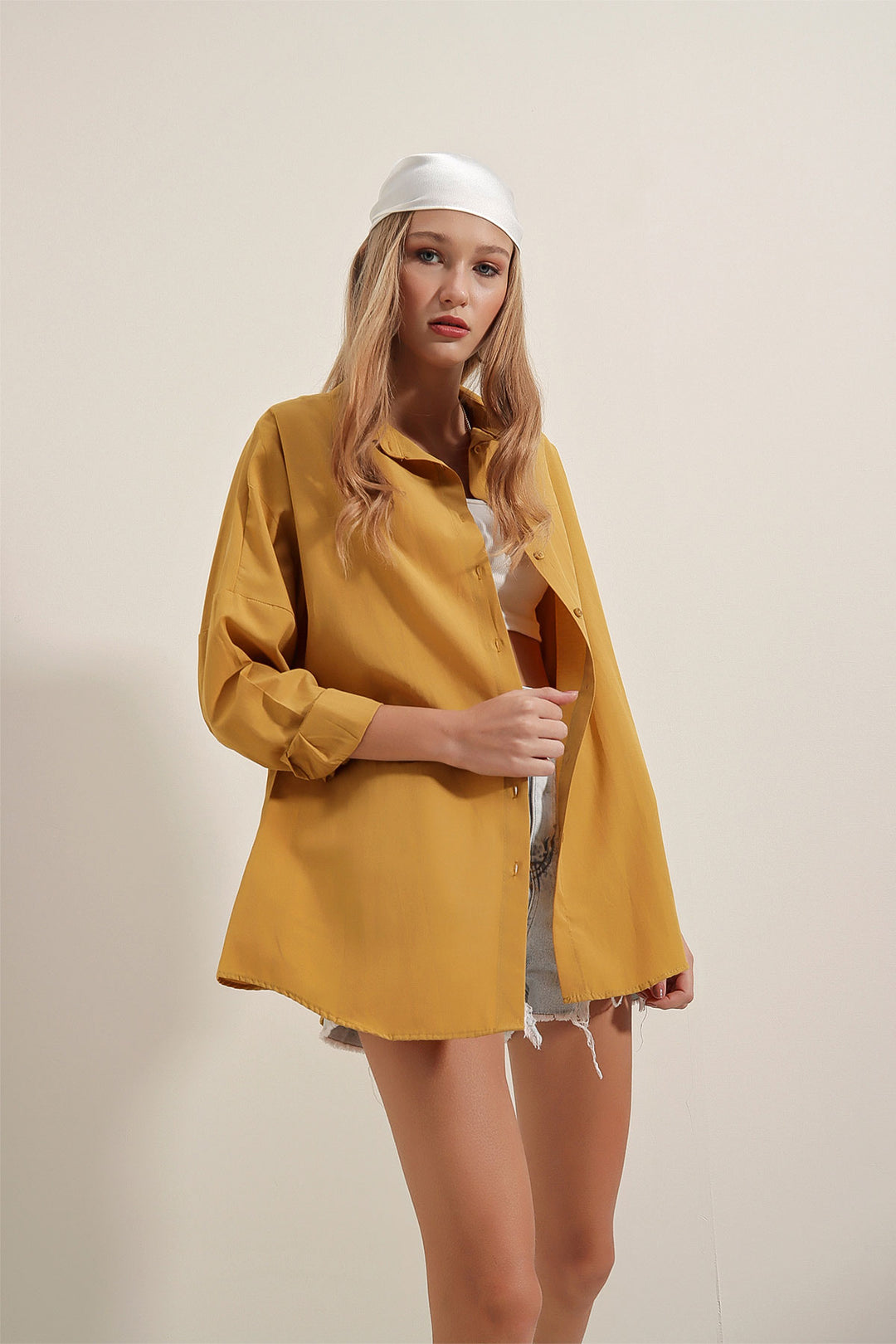 BGD Women Oversize Long Basic Shirt - Mustard - Avondale