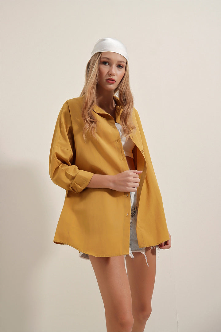BGD Women Oversize Long Basic Shirt - Mustard - Avondale