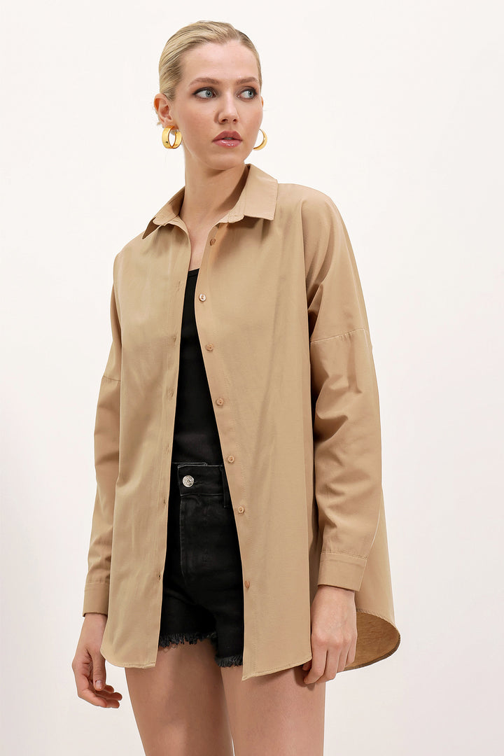 BGD Women Oversize Long Basic Shirt - Biscuit - Avondale