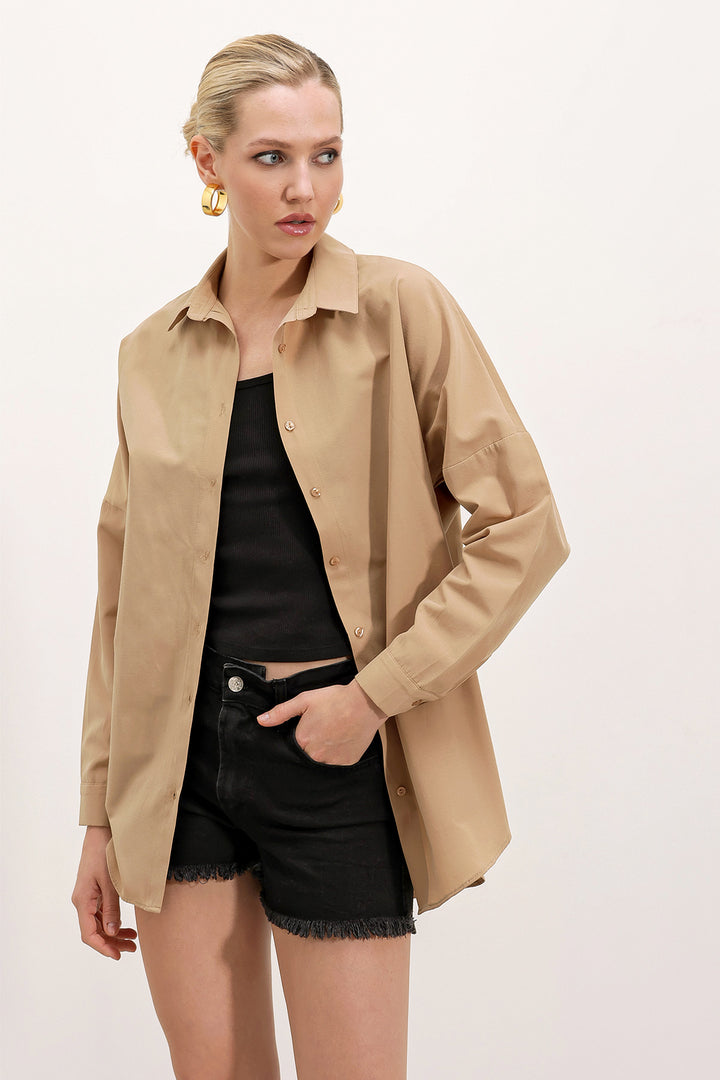 BGD Women Oversize Long Basic Shirt - Biscuit - Avondale