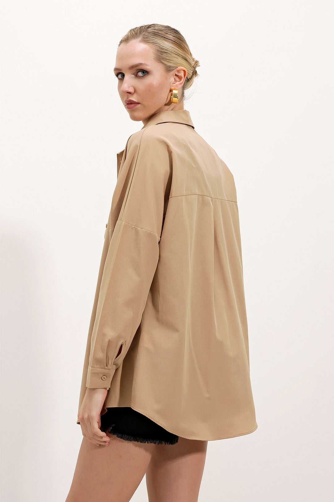BGD Women Oversize Long Basic Shirt - Biscuit - Avondale