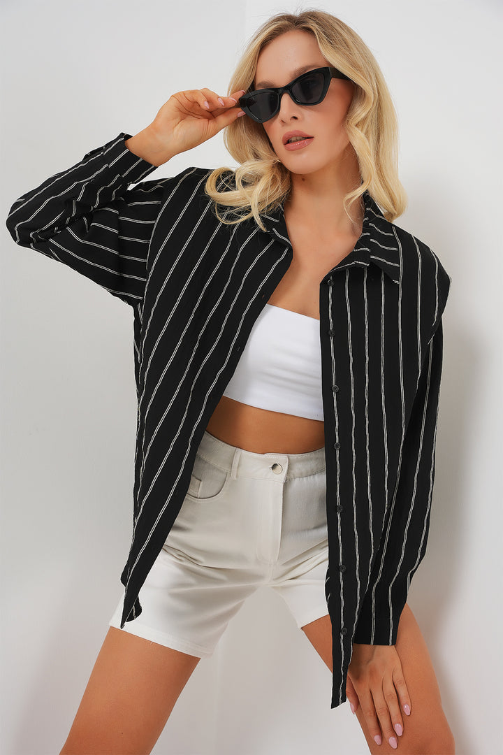 BGD Women Oversize Long Basic Shirt - Charcoal Black - Aguascalientes