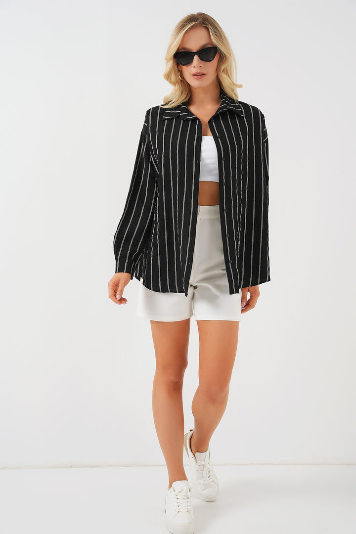 BGD Women Oversize Long Basic Shirt - Charcoal Black - Aguascalientes