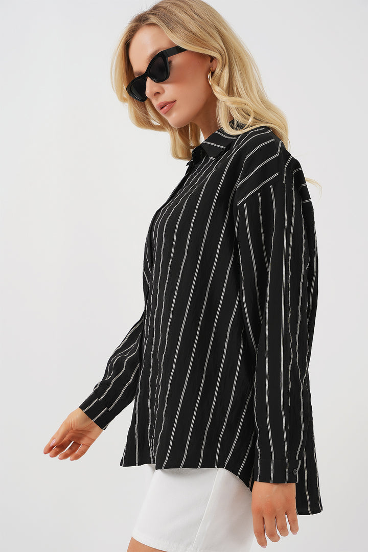 BGD Women Oversize Long Basic Shirt - Charcoal Black - Aguascalientes