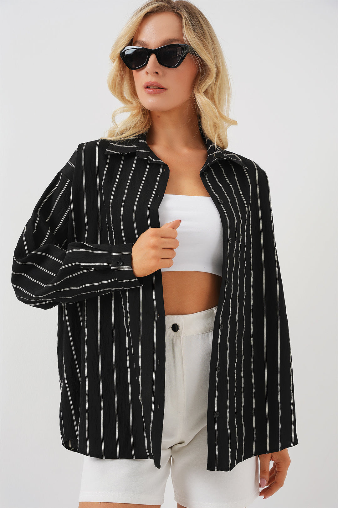 BGD Women Oversize Long Basic Shirt - Charcoal Black - Aguascalientes