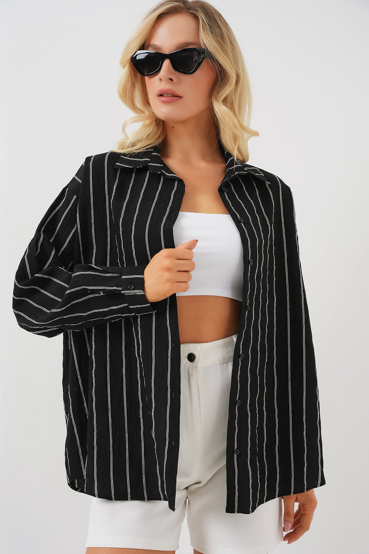 BGD Women Oversize Long Basic Shirt - Charcoal Black - Aguascalientes