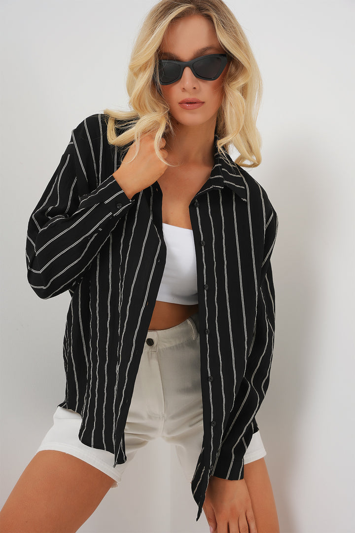 BGD Women Oversize Long Basic Shirt - Charcoal Black - Aguascalientes