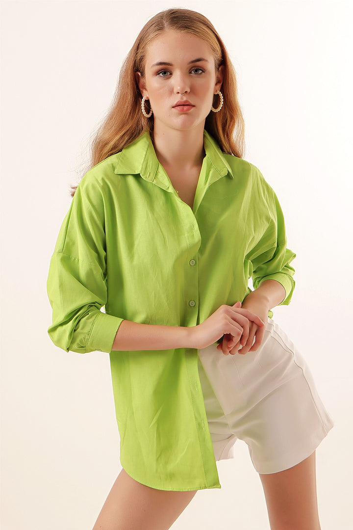 BGD Women Oversize Long Basic Shirt - Çağla - Avondale
