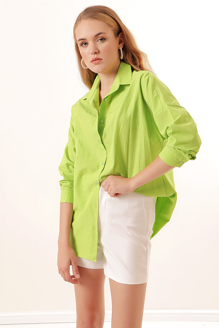 BGD Women Oversize Long Basic Shirt - Çağla - Avondale