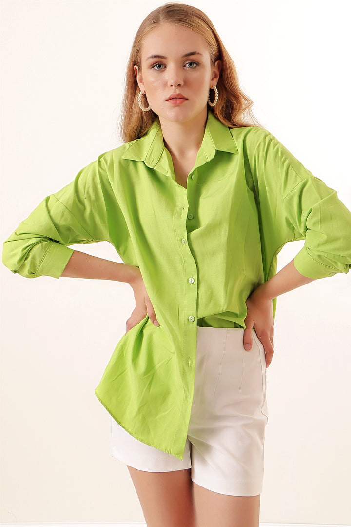 BGD Women Oversize Long Basic Shirt - Çağla - Avondale
