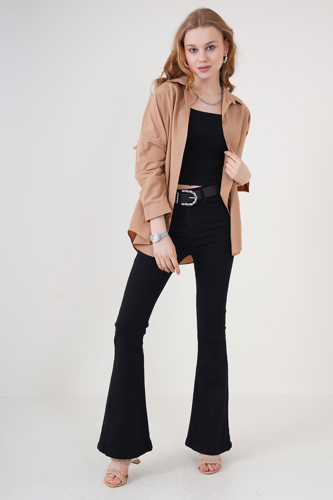 BGD Women Oversize Long Basic Shirt - Camel - Avondale