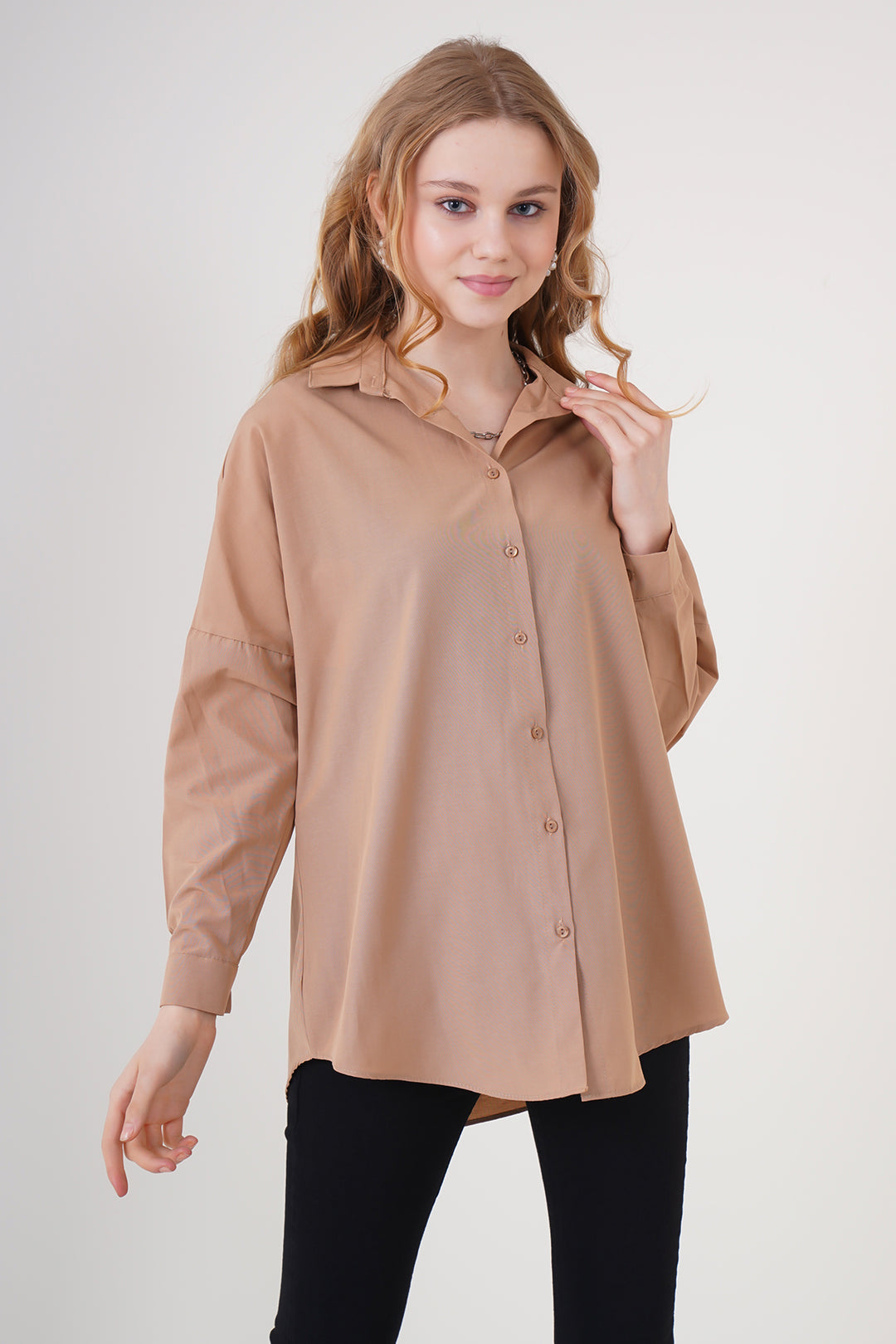 BGD Women Oversize Long Basic Shirt - Camel - Avondale