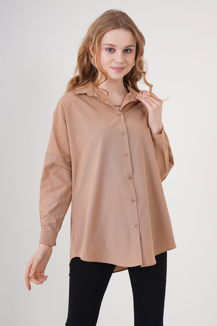 BGD Women Oversize Long Basic Shirt - Camel - Avondale