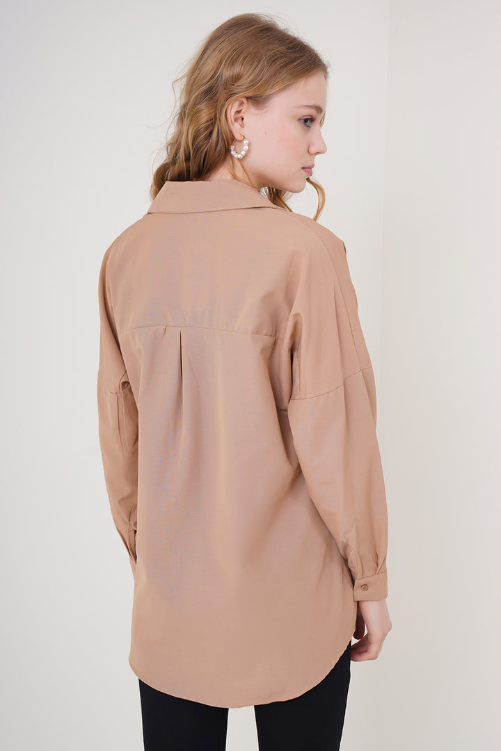 BGD Women Oversize Long Basic Shirt - Camel - Avondale