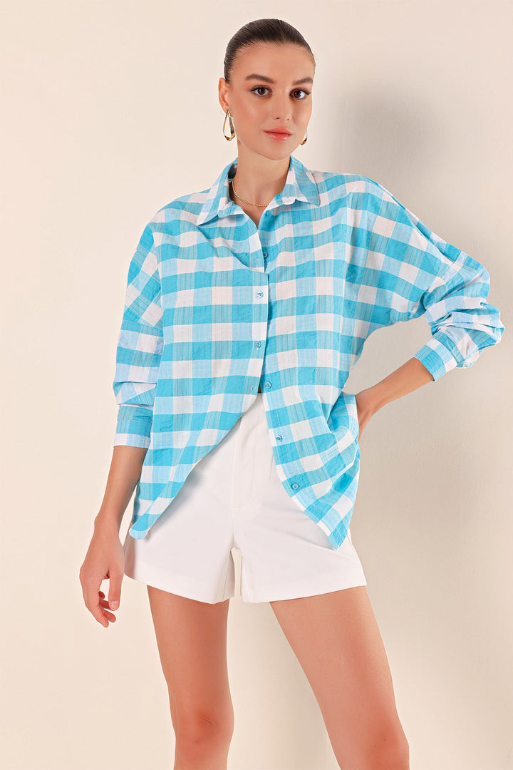 BGD Women Oversize Long Basic Shirt - Dark Blue - Avondale