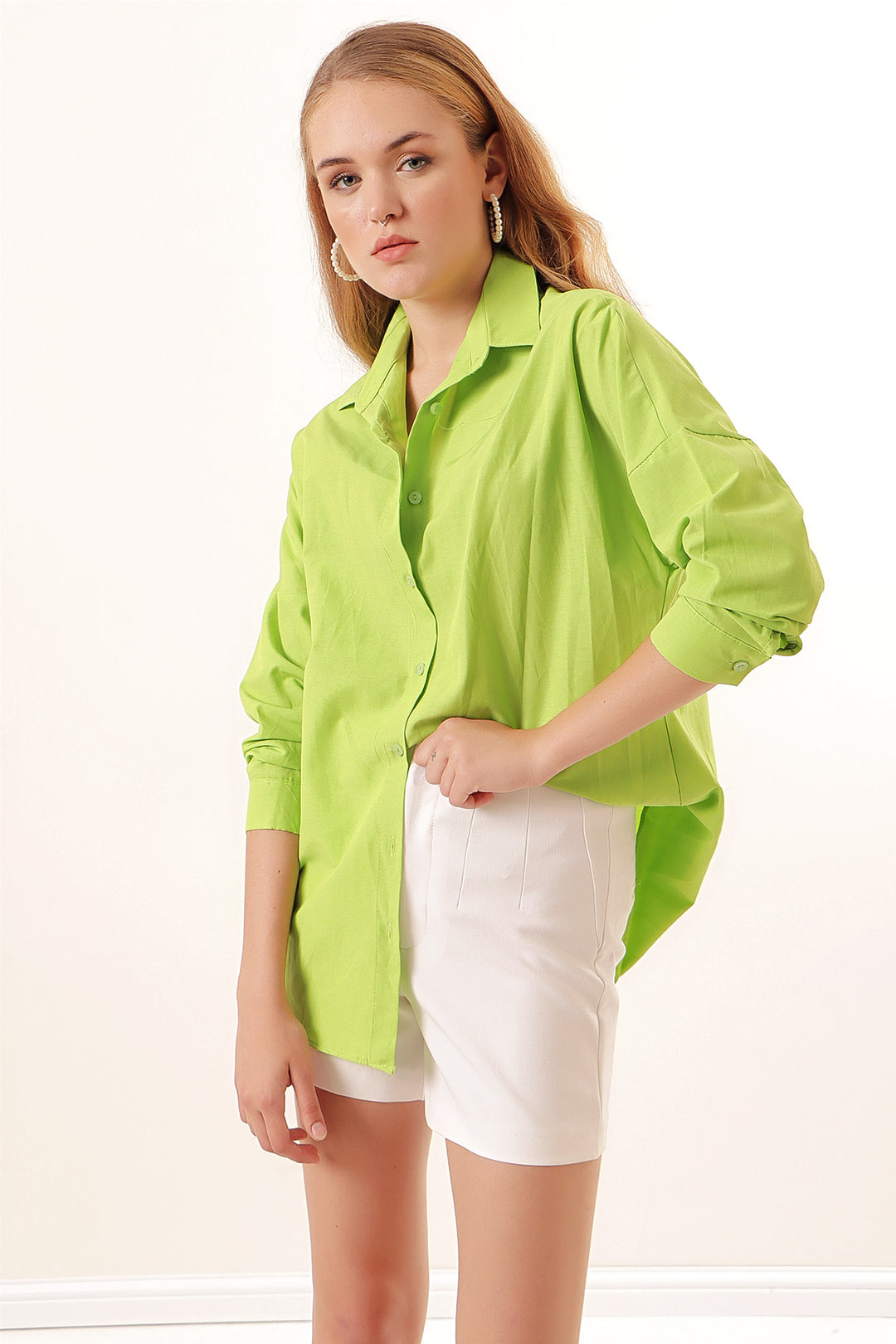 BGD Women Oversize Long Basic Shirt - Dark Green - Mankato
