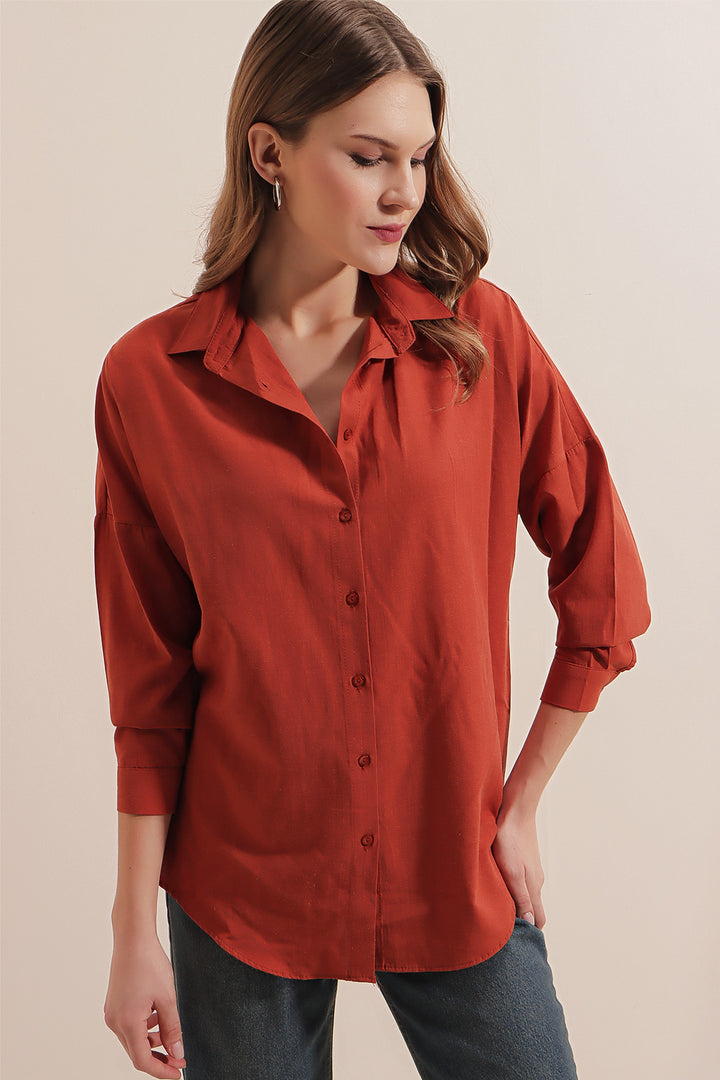 BGD Women Oversize Long Basic Shirt - Terracotta - Avondale