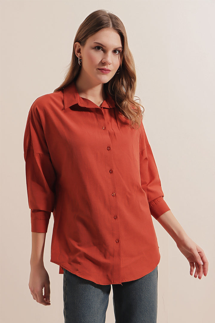BGD Women Oversize Long Basic Shirt - Terracotta - Avondale