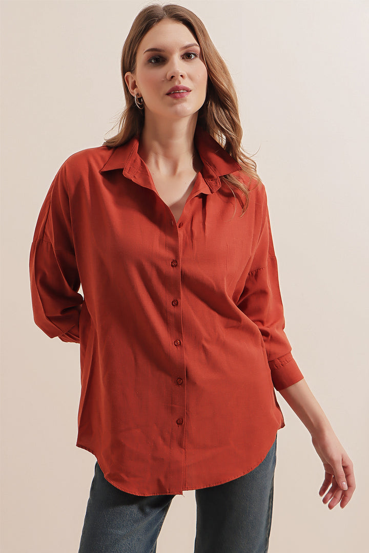BGD Women Oversize Long Basic Shirt - Terracotta - Avondale